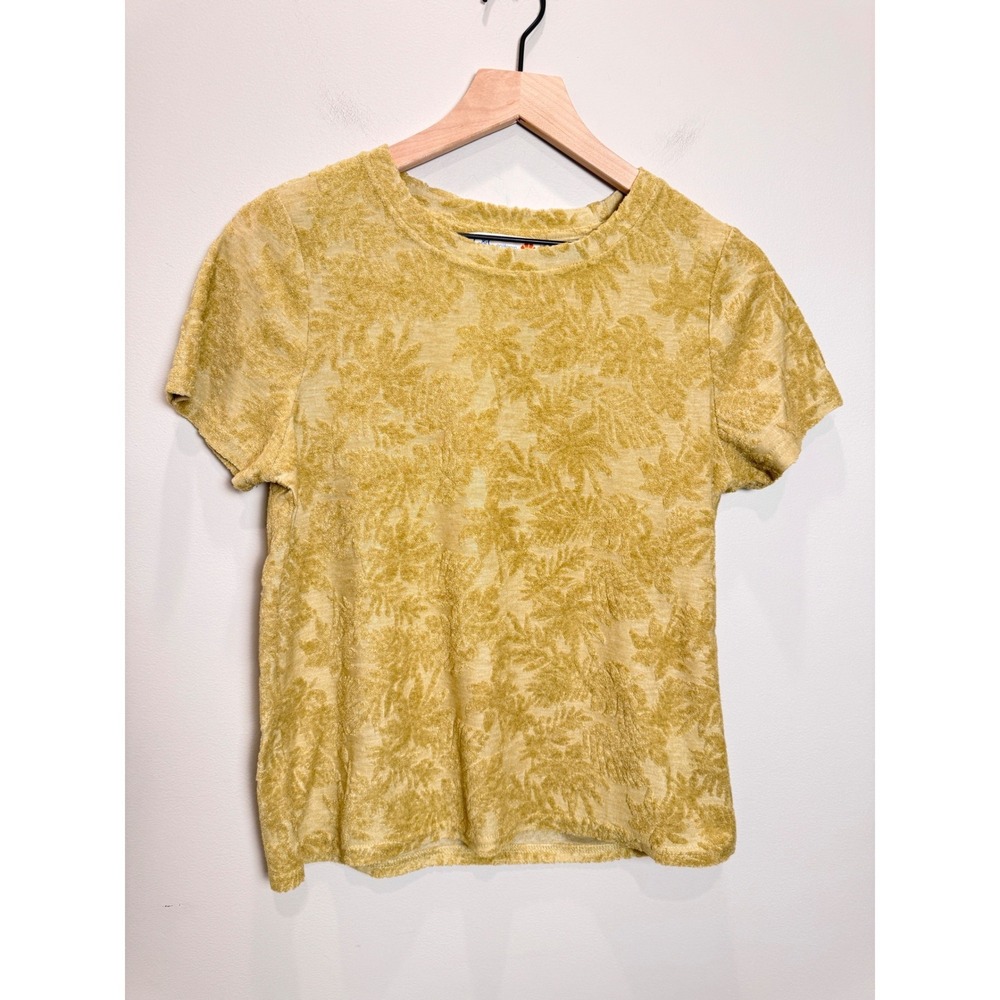 C&C California T-Shirt Yellow Gold Floral Burnout Terry Cloth Boho Casual L